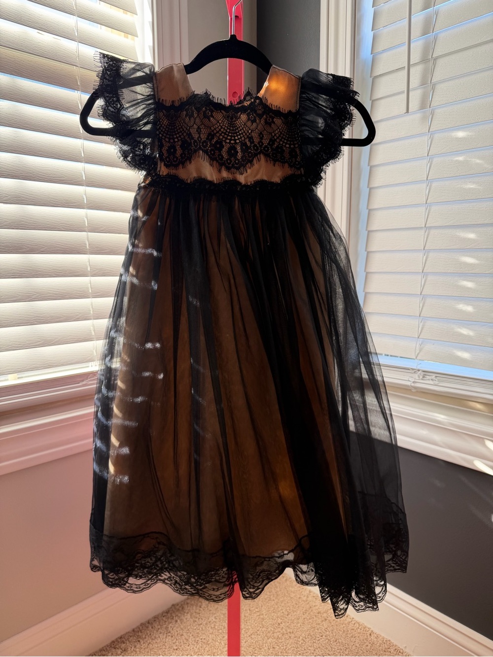 Trish Scully Black and Gold Lace Tulle Party Dress